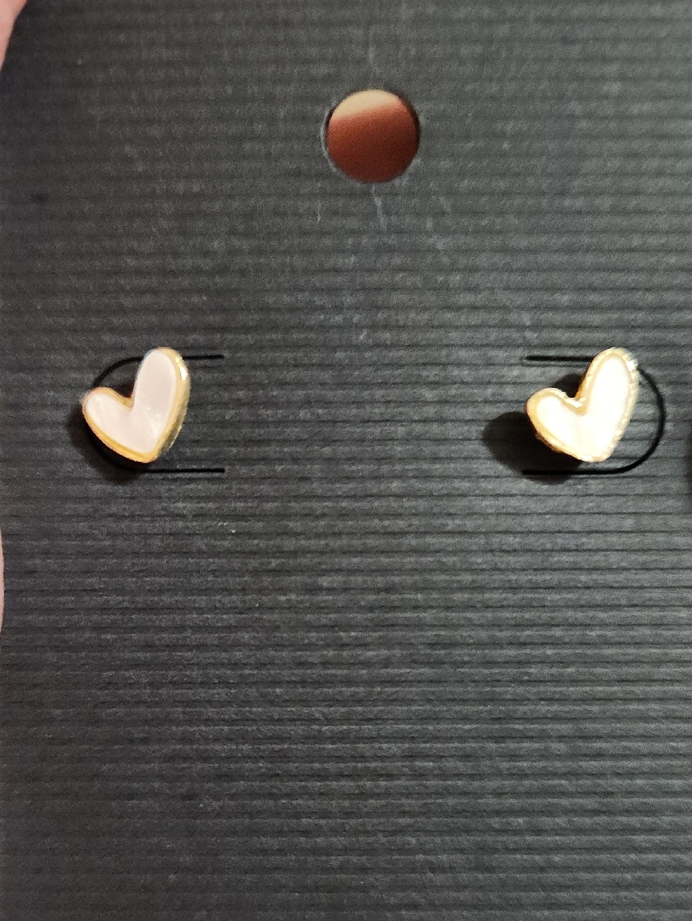 Gold Heart Earrings with White Inlay - Women Jewelry